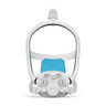 F30i CPAP mask with blue headgear on a white background