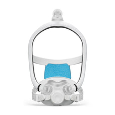 F30i CPAP mask with blue headgear on a white background