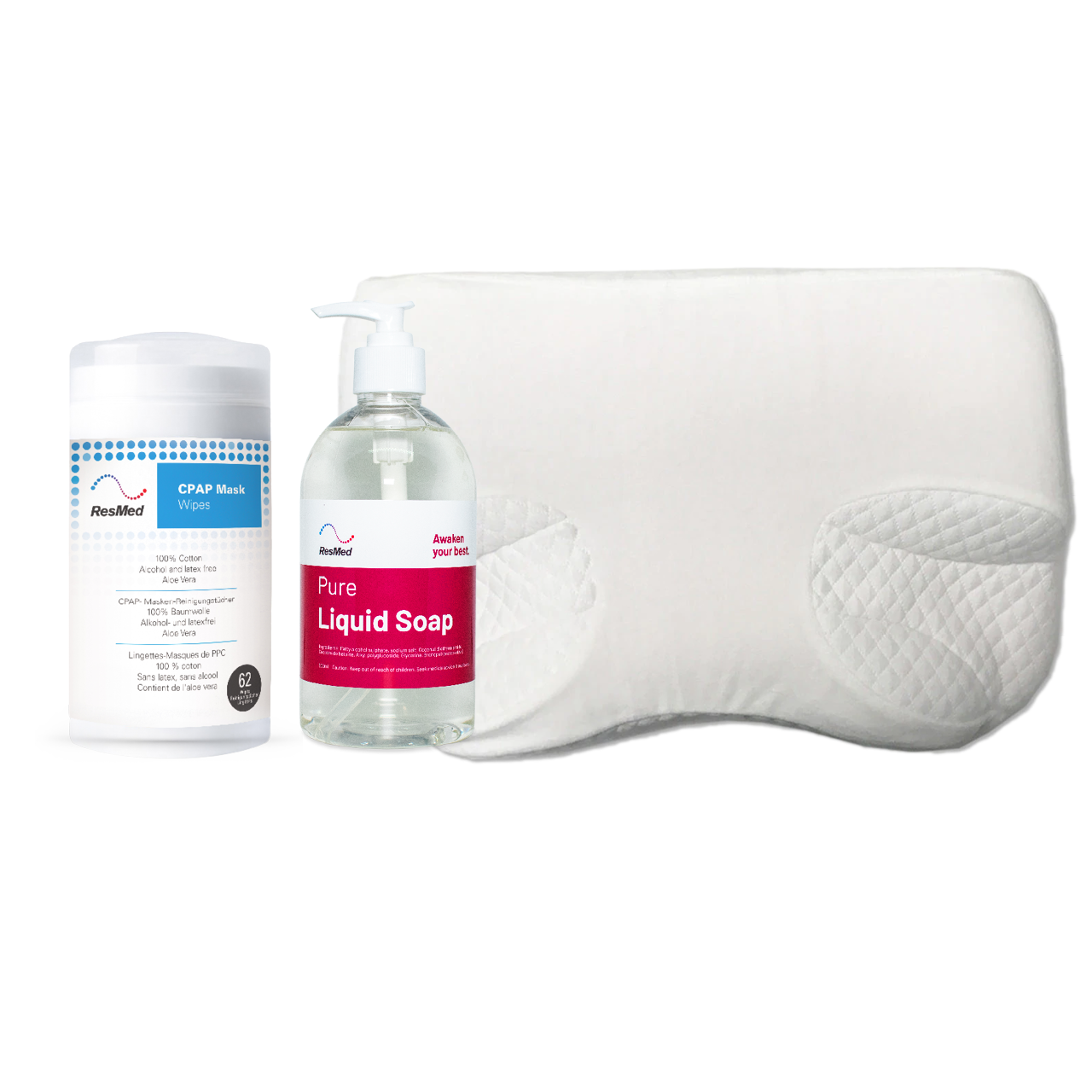 Contoured Pillow, Cleaning Wipes - 62 pack, Pure Liquid Soap