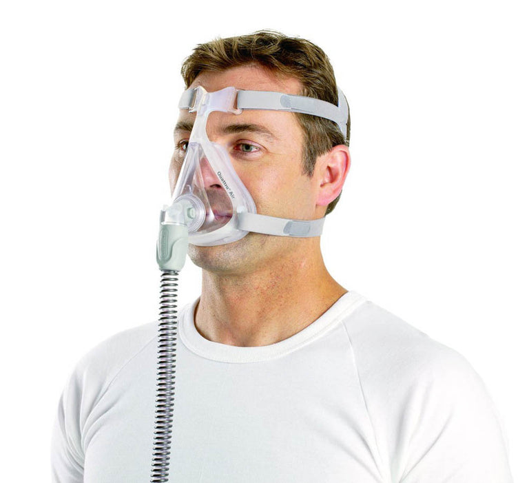 man using ResMed Quattro Air Full Face CPAP Mask connected to the tube
