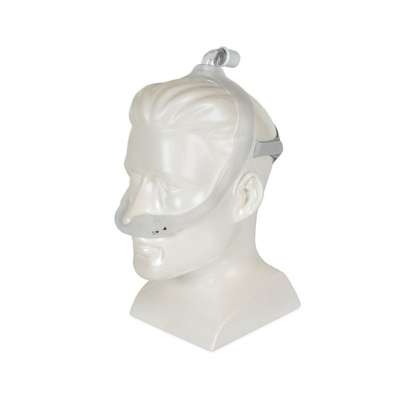 Portrait mannequin wearing Philips DreamWear under the nose CPAP Mask 