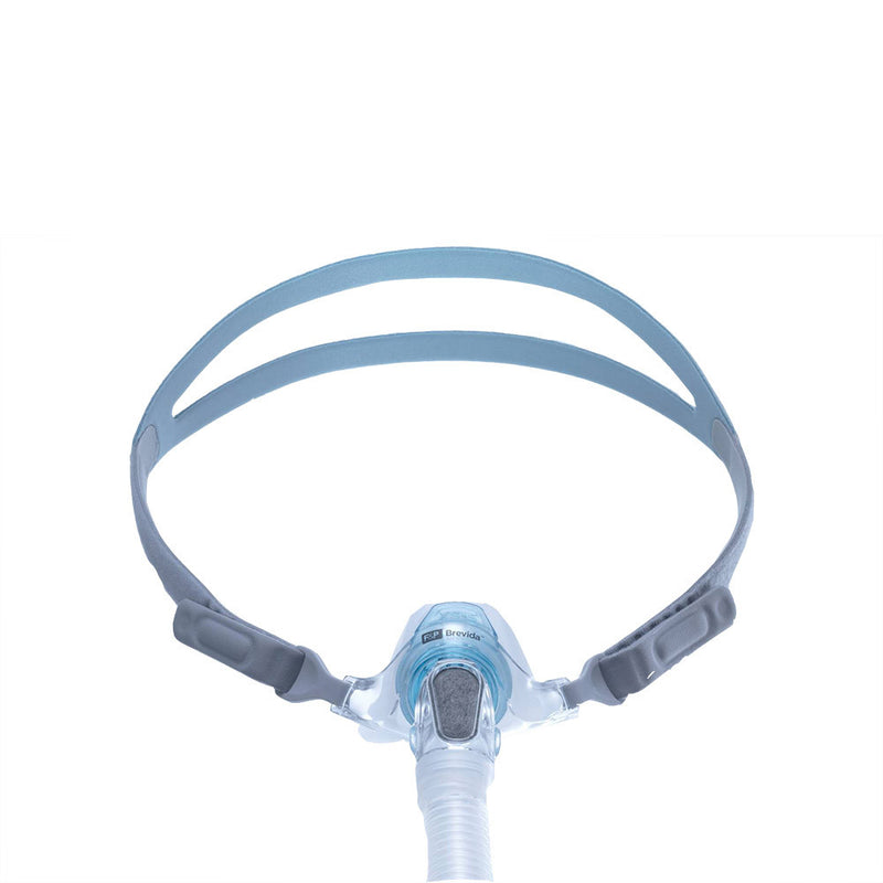 Fisher and Paykel Brevida Nasal Pillow Mask connected to tubing